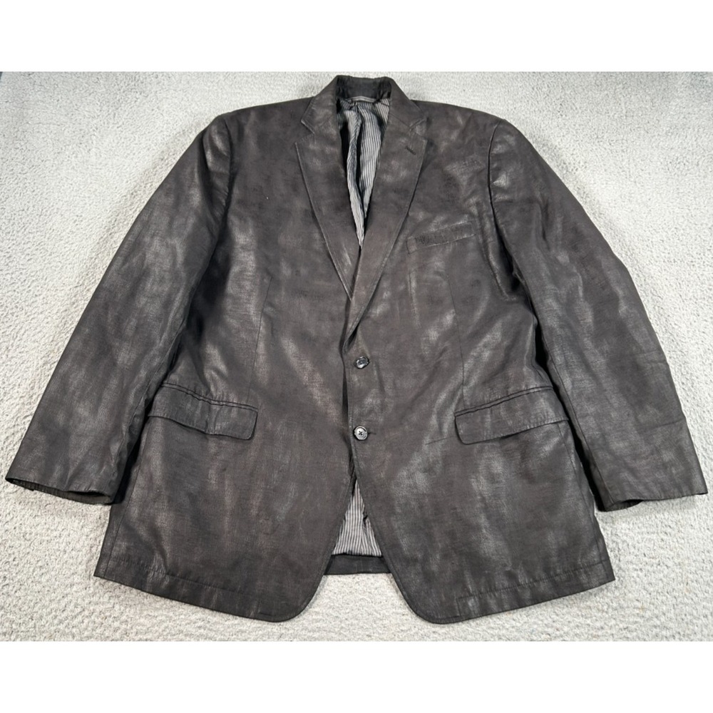 Calvin Klein Sport Coat Men 48 Black Faux Leather Blazer Jacket 2-Button Preppy